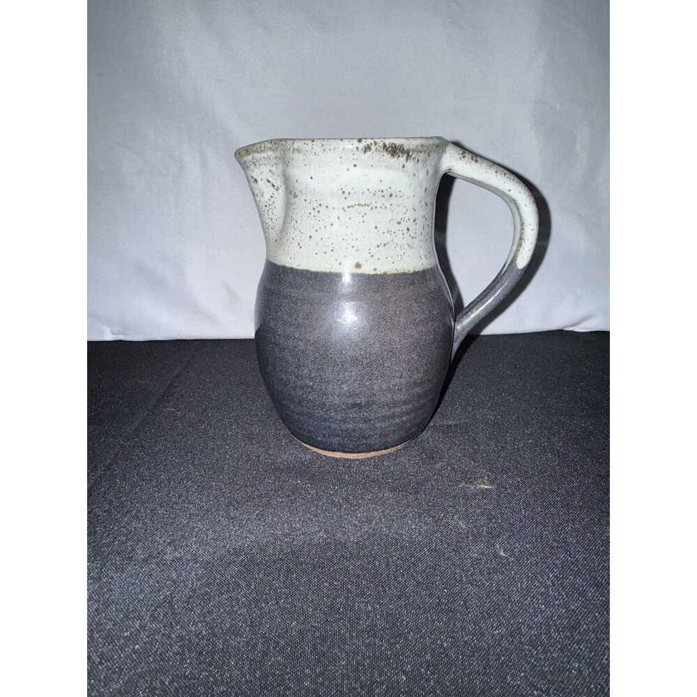 Vintage Signed Studio Hand Thrown 8" Pottery Pitcher 2-tone Brown Sand Speckled